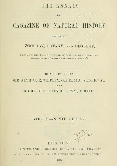 Notes Luceniaria quadricornis Richard Elmhirst 1922 Annals Magazine Natural History Image